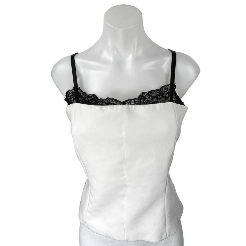 Zara White Tank Top with Black Lace Trim